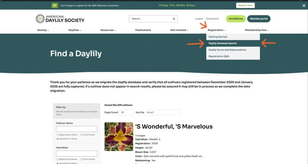 Daylily Database Search